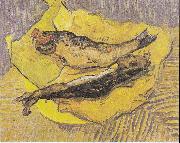 Vincent Van Gogh Still Life with smoked herrings on yellow paper Sweden oil painting artist